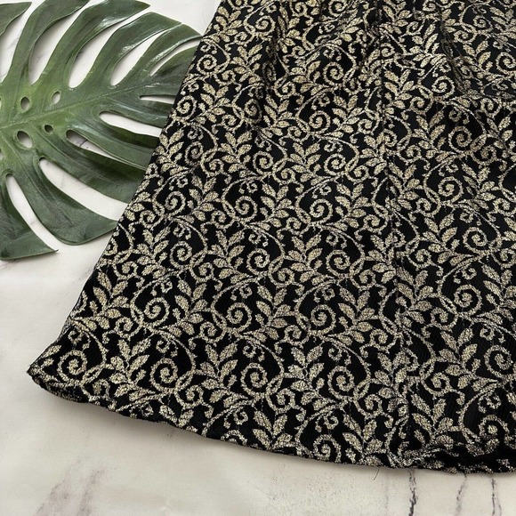 Christine David Womens Vintage Midi Skirt Size M New Gold Black Lace Metallic - Picture 10 of 10